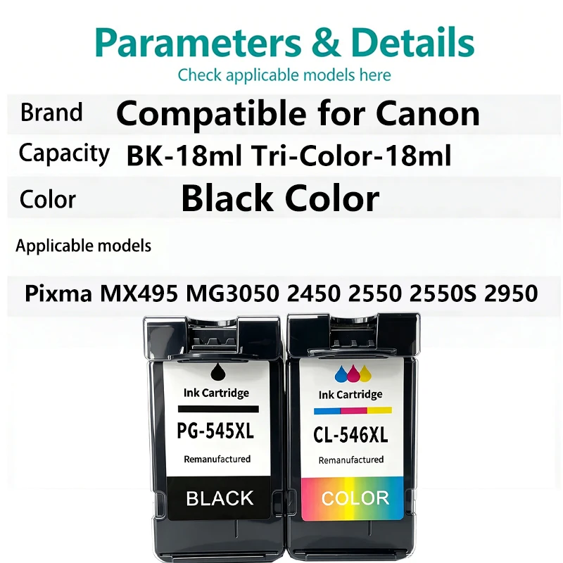 Фото Картридж с чернилами PG545 CL546 545 546 545XL 546XL совместим с принтерами Canon Pixma MX495 MG3050 2450 2550 2550S 2950. №2