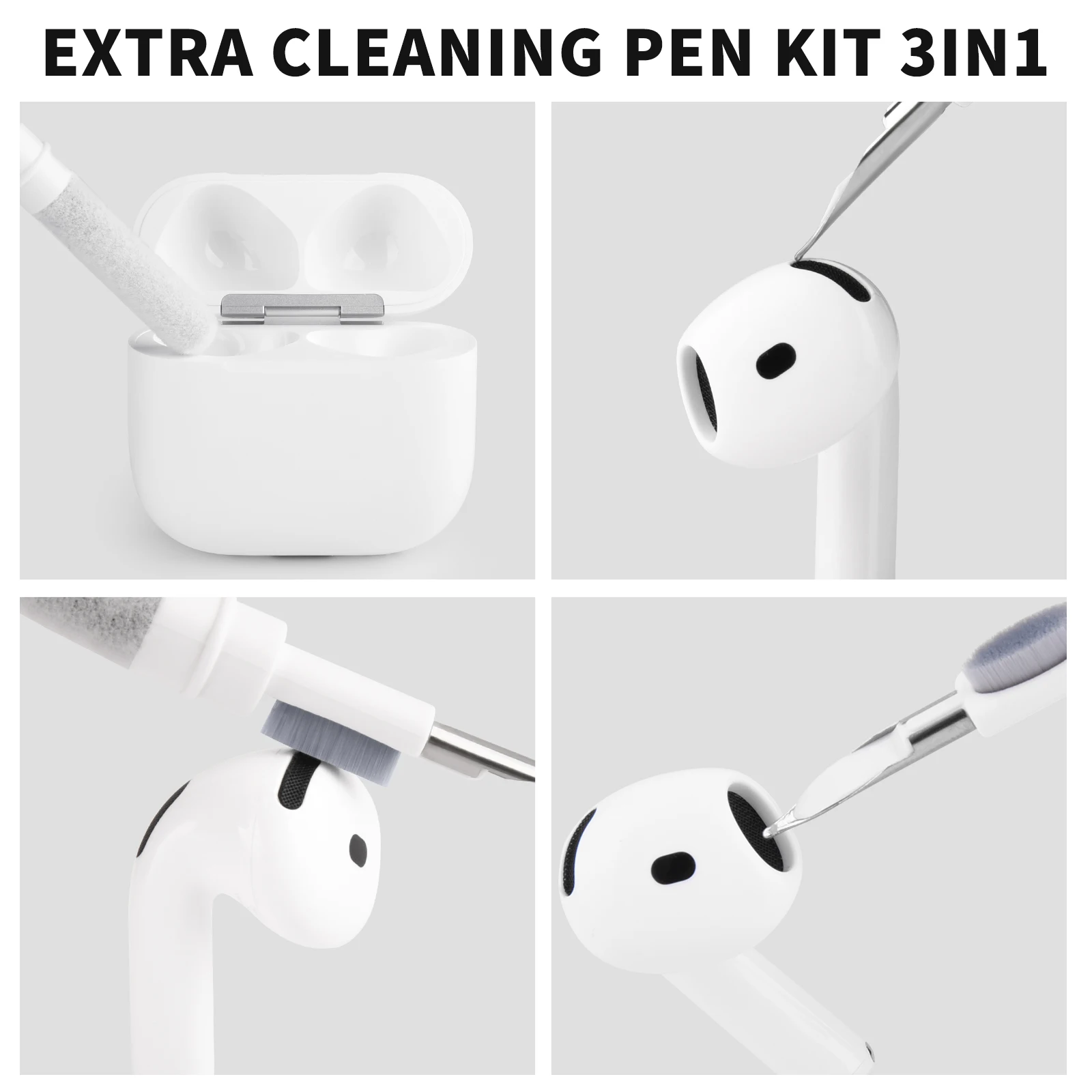 Фото Набор для чистки наушников 3 в 1: ручка-щетка для AirPods Pro 3, 2, 1, чехлов для наушников Xiaomi и iPhone №5