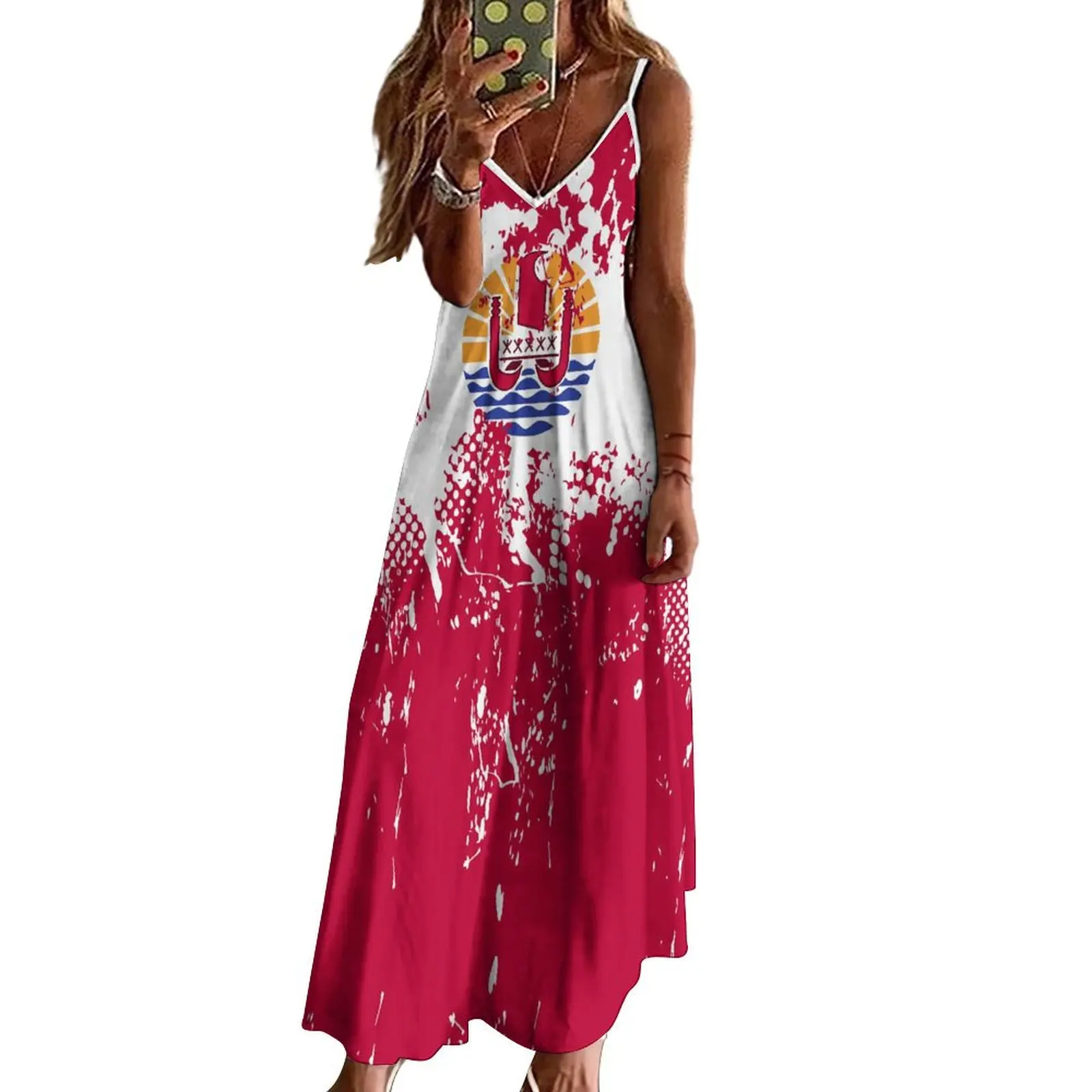 Платье женское длинное с принтом флага Таити повседневное свободное