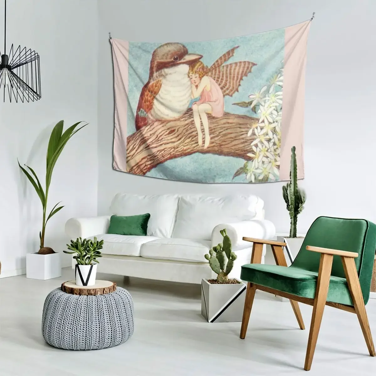 Ida Rentoul Outhwaite винтажная фея Cuddled Up Against Baby Kookaburra иллюстрация гобелен настенный