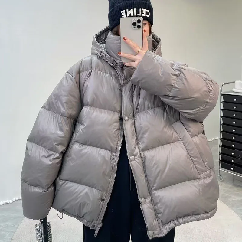 

Однотонное пальто, новинка 2023, зимняя теплая Женская пуховая куртка с капюшоном, модная темпераментная плотная короткая женская пуховая куртка NBH903