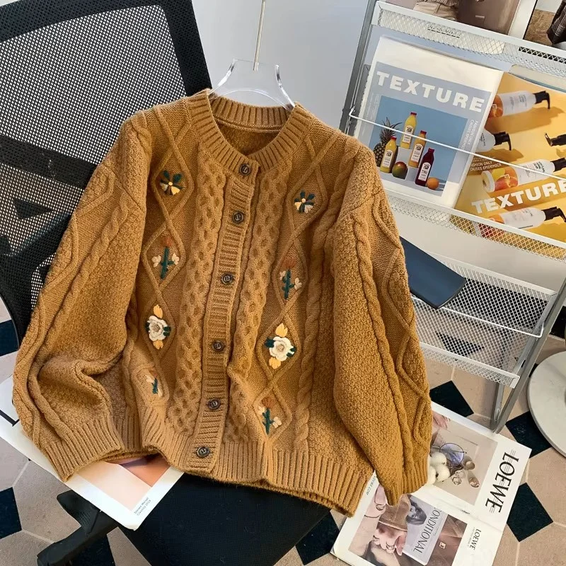 Новинка 2024 женский свитер кардиган пальто весна-осень стереоскопический вязаный