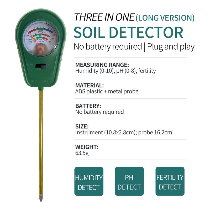 

3 in 1 Soil Fertility Meter Soil PH Meter Tester Soil Moisture Meter Soil Hygrometer for Flower Pot Plants Vegetable Gardening