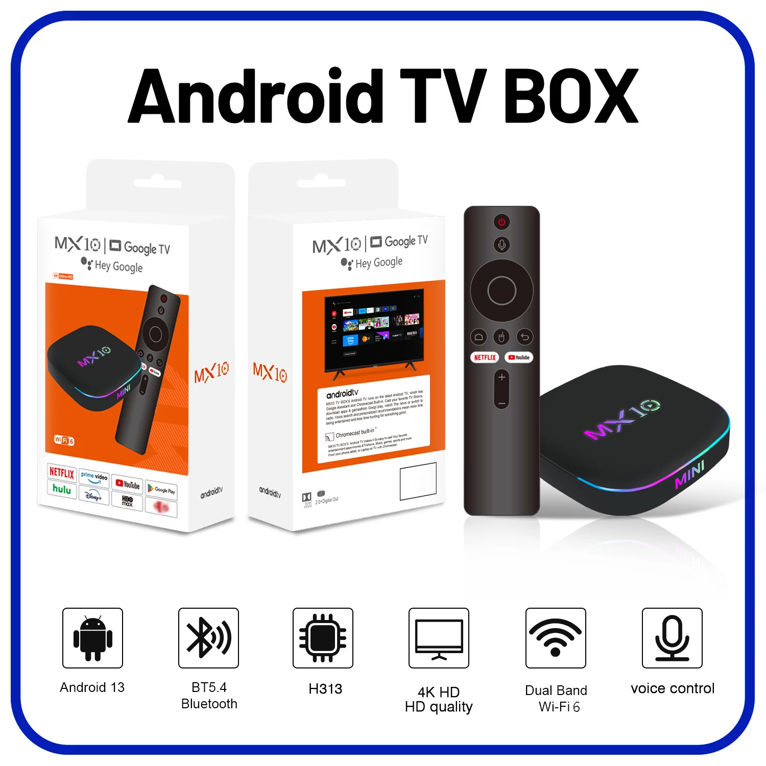 Фото Смарт-приставка MX10 Z4 H313 на Android 13 с 2 ГБ ОЗУ, 16 ГБ ПЗУ, голосовым пультом ДУ, двойным Wi-Fi 6 и сетевым плеером OTT №1