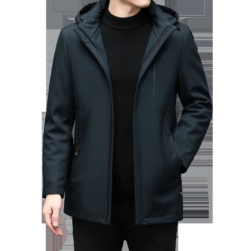 

YXL-992 Winter New Men's Down Jacket Casual Warm Top Duck Belly Filling Loose Hooded Lapel Business Coat