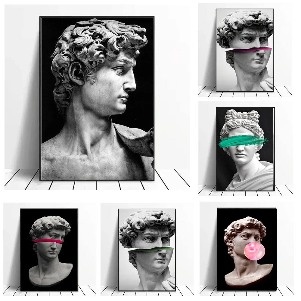 

David Sculpture Canvas Painting Black and White Sketch Apollo Graffiti Art Posters and Prints Modern Wall Art for Home Decor