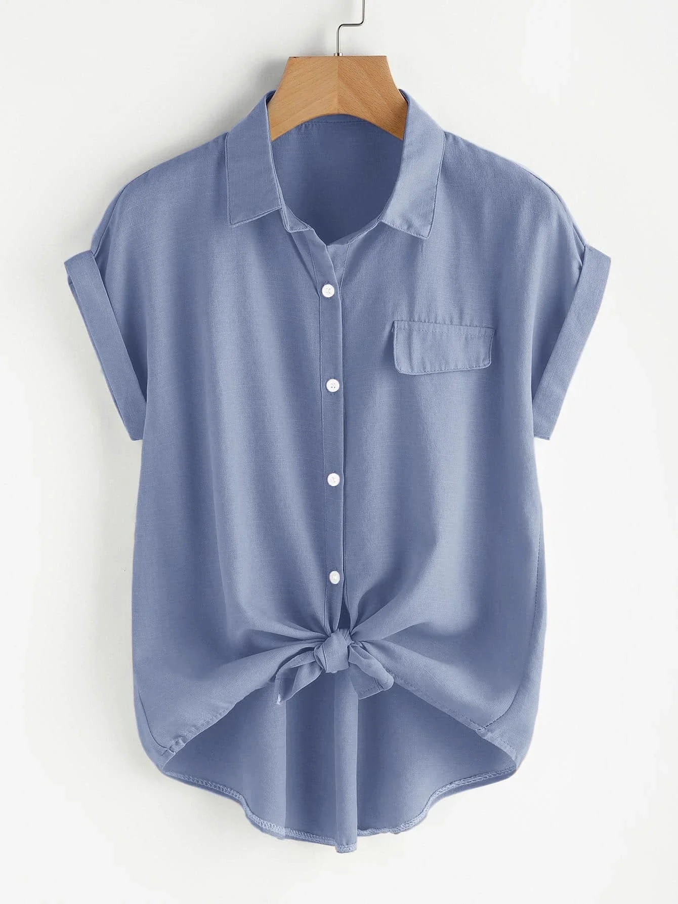 

Plus Solid Button Through Blouse