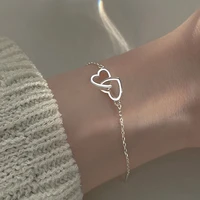 boho silver color double heart bracelet for women heart bracelet femme simple jewelry wedding friends party gift 2022 trend