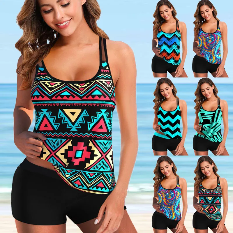 Женский купальник-танкини с цифровым принтом и регулируемыми бретельками -