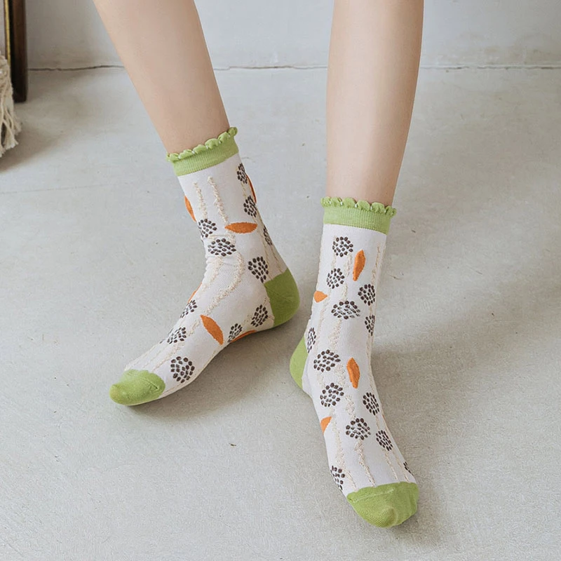 New Women Fashion Socks Autumn Warm New Lace Elegant Socks Cotton Solid Color Cute Girls Hot Sale Lady Long Socks Pink Red Black
