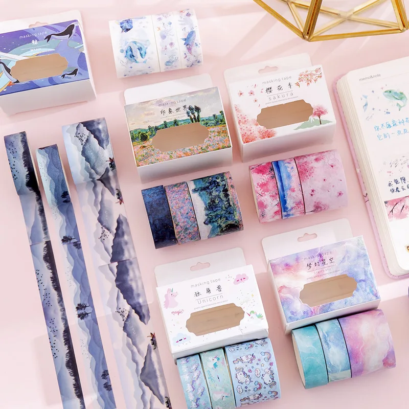 

3pcs\set Dreamy Watercolor Washi Masking Tape Cute Decorative Adhesive Sticky Scrapbook Stickers DIY Japanese Stationery