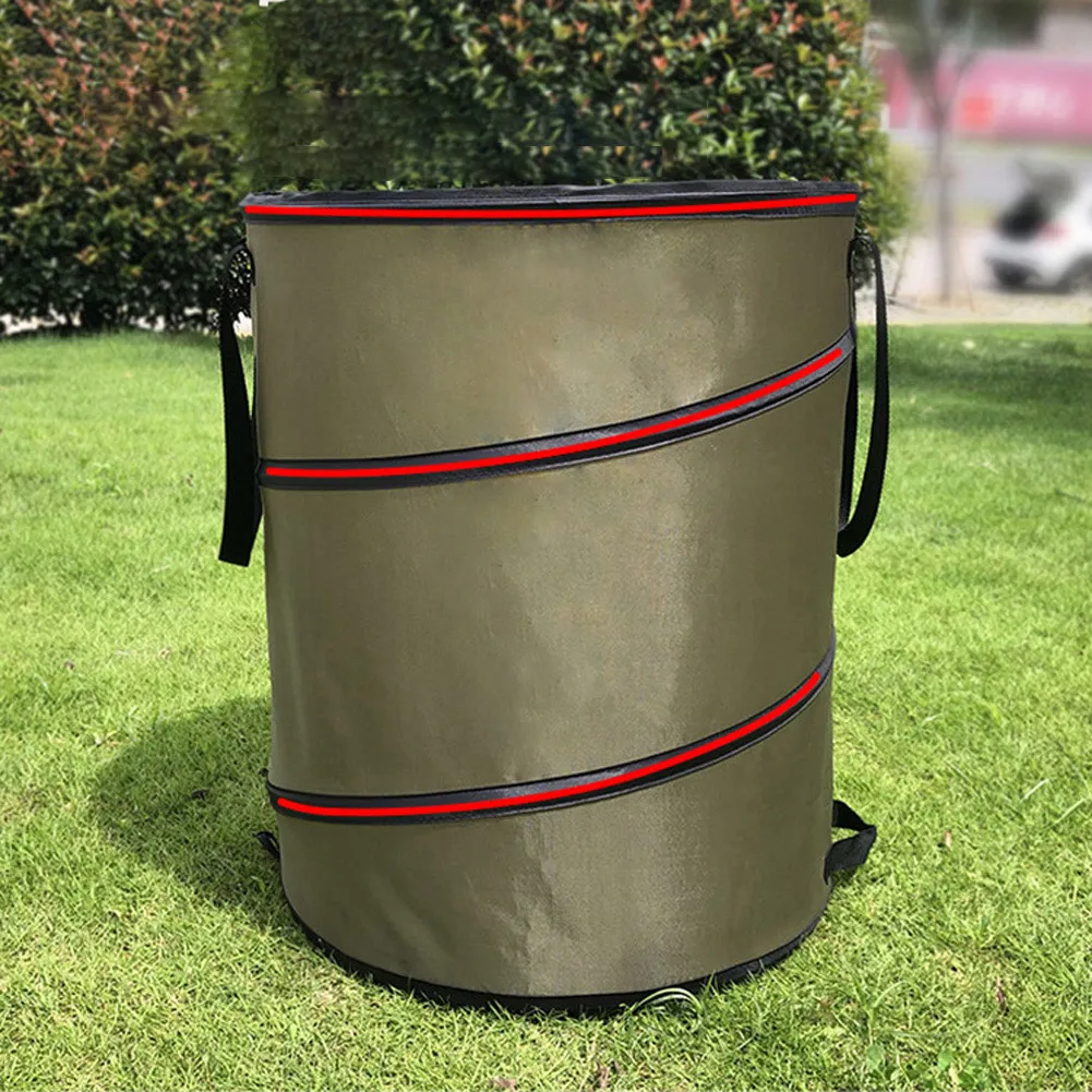 Leaf Bin Army Green Camping Pop-up Trash Can Foldable Garden Leaf Trash Can Leaves Storage