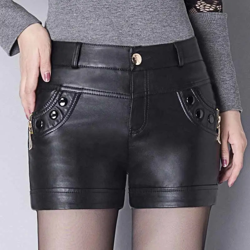 

2022 PU Fashion Casual Autumn Spring Women Clothing Faux Leather Goth High Waisted Womens Shorts Y2k Hot Woman Short Pants L64