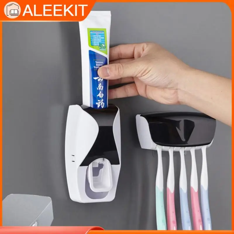 

Toothpaste Squeezer Set Sticky Suction Automatic Toothbrush Holder Dustproof Toothpaste Dispenser Bathroom Wall Mounted