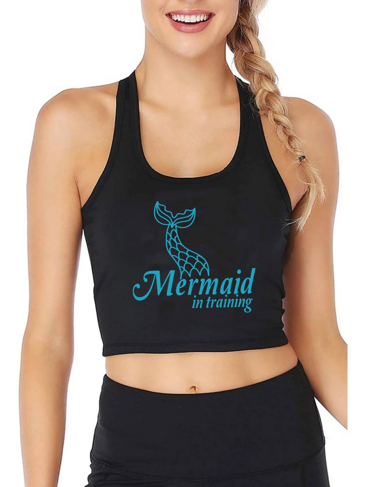 

Mermaid In Training Graphic Design Sexy Slim Fit Crop Top Women's Cotton Breathable Sports Tank Tops Customizable Cute Camisole