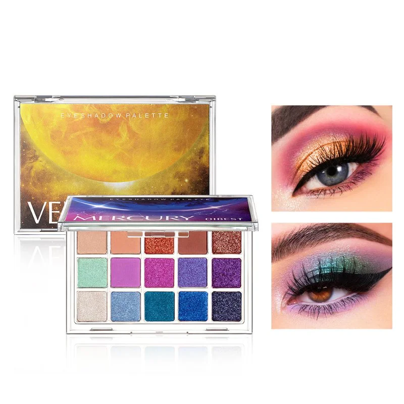 QIBEST Starry Eye Shadow Earth Color Mashed Potato Pearlescent Matte Glitter Eyeshadow Powder 15 Color Eyeshadow Palette