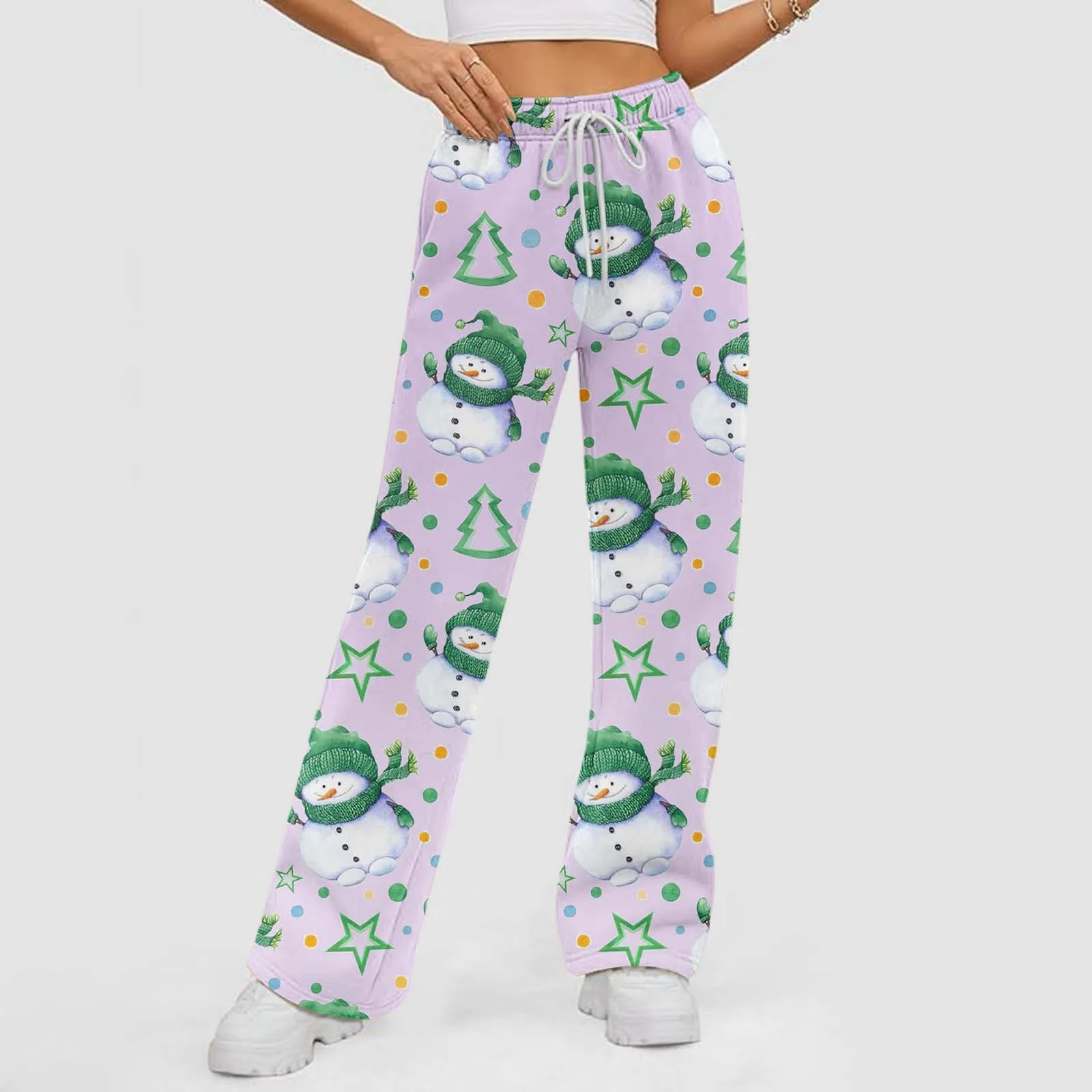 Женские рождественские штаны с принтом талии высокой талией повседневные