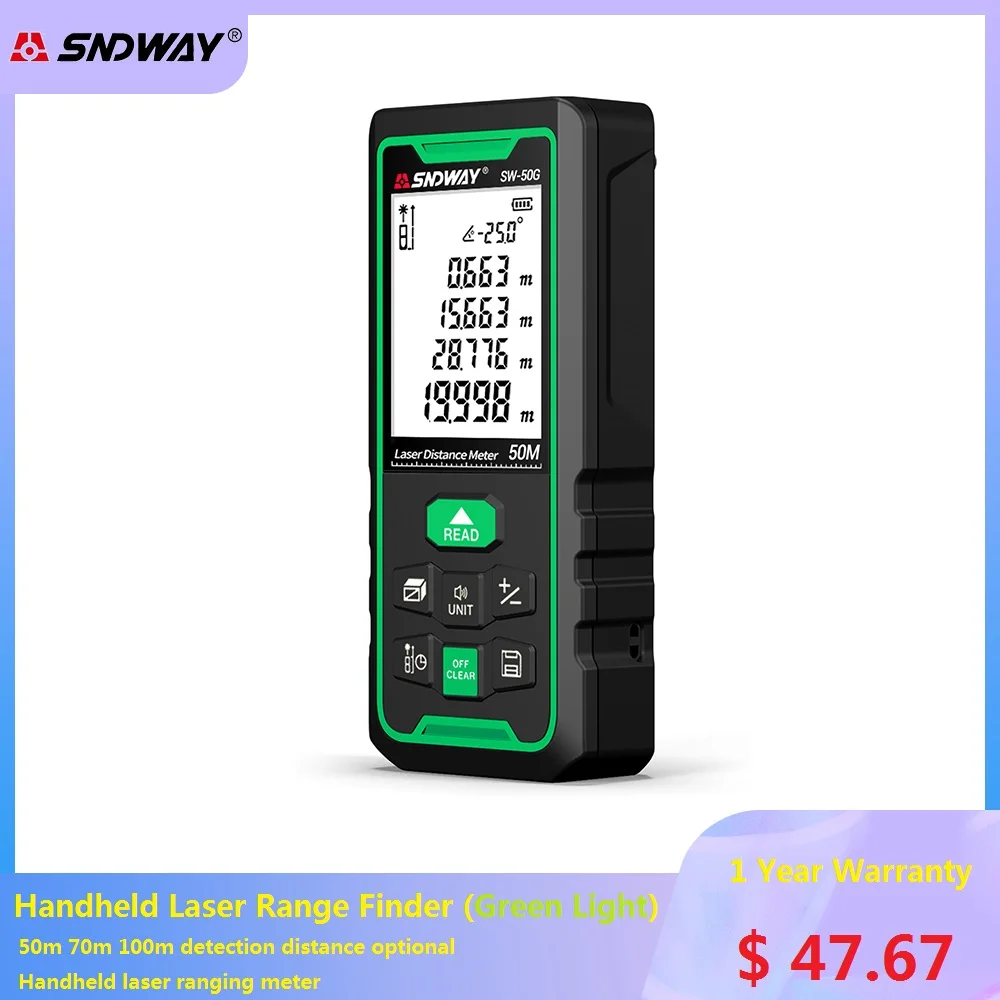 

Laser Distance Meter Green Light Electronic Measurement Tools 50M 70M 120M Handheld Rangefinder LCD Digital Display Range Finder