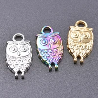 kawaii owl pendant rainbowgoldsilver color animal charm titanium steel charm for jewelry making supplies diy necklace material