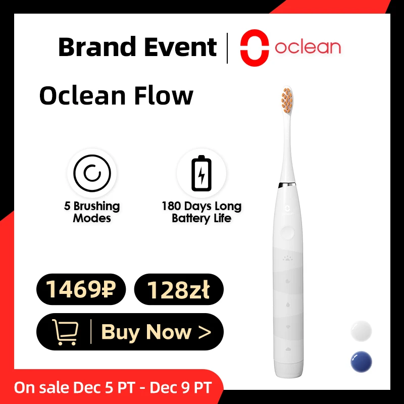 Oclean Flow Smart Sonic Electric Toothbrush Set Rechargeable Automatic Ultrasonic Teethbrush Kit IPX7 Ultrasound Dental Whitener