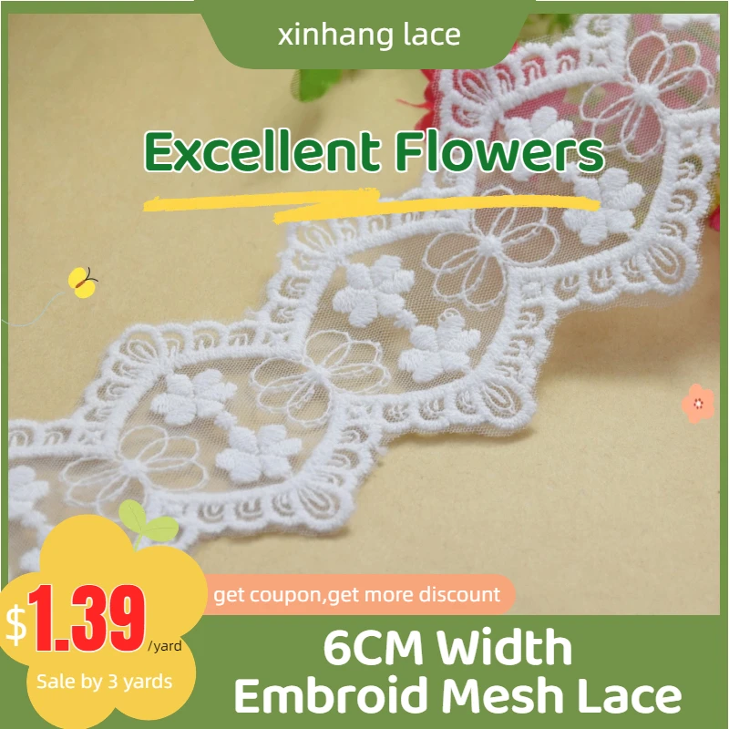 3 ярда 6 см белая кружевная хлопковая вышивка французская лента гипюровая ткань