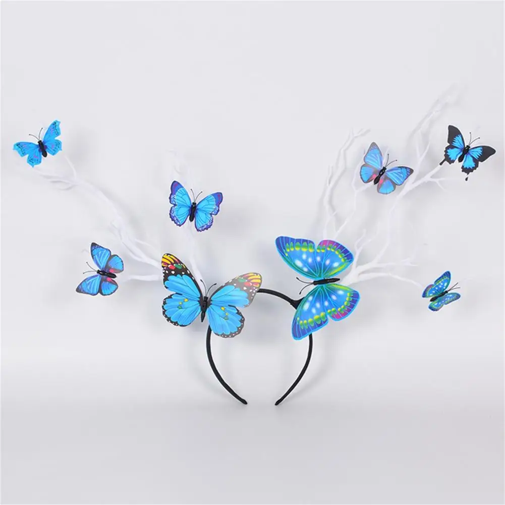 

Elegant Beautiful Halloween Gothic Antler Branches Butterflies Head Band Photograph Prop Women Hairband Anti-slip for Party