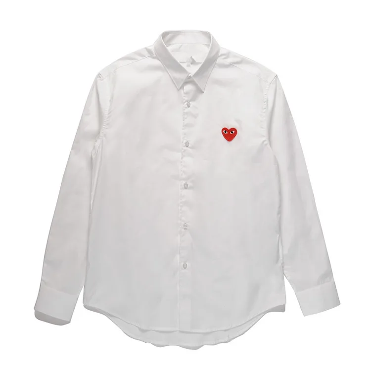 

Men's and women's peach heart long-sleeved shirt pure cotton red hearts white cardigan shirt lovers