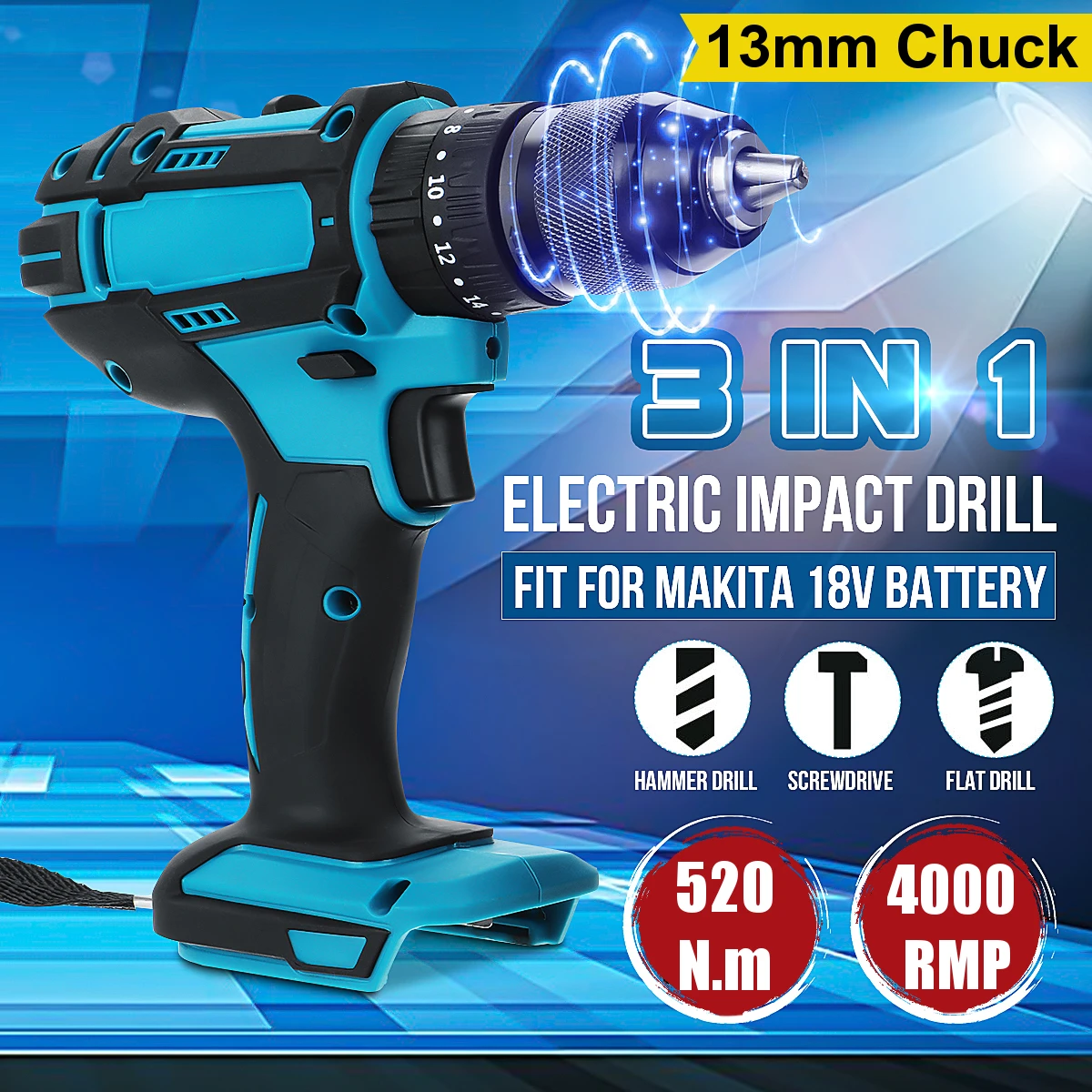 

3 в 1 13 мм нм высокомощная электрическая отвертка беспроводная ударная дрель бесщеточная Ударная дрель для батареи Makita 18 в