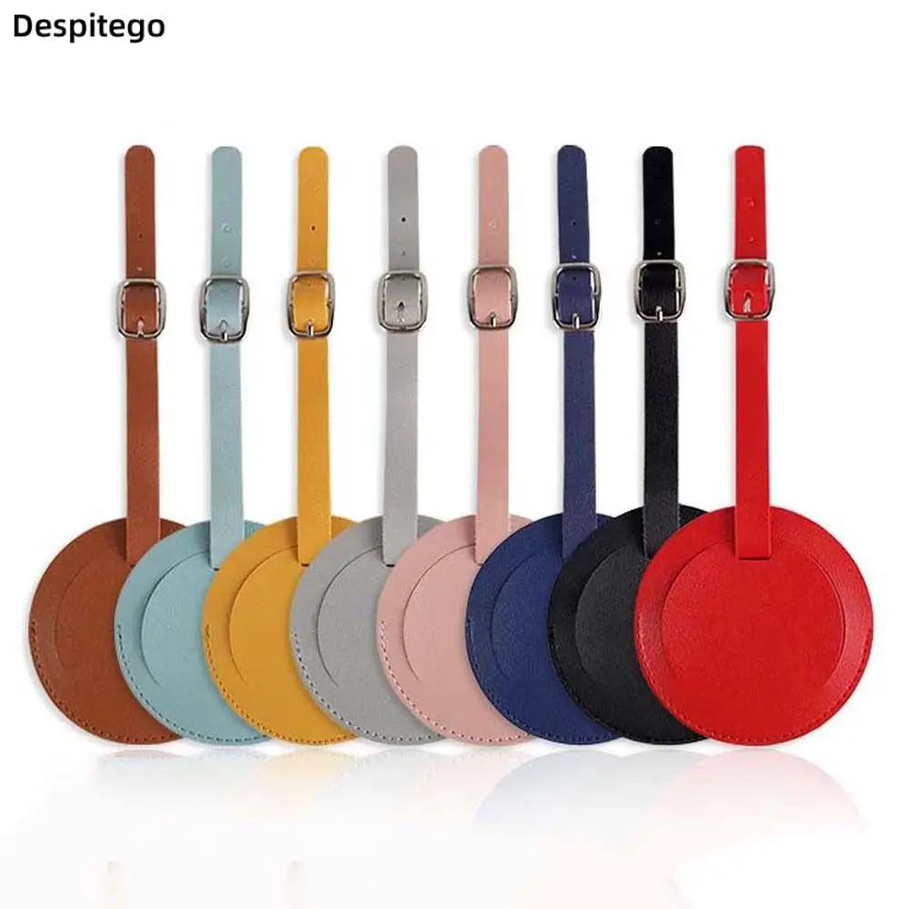 

Fashion Round Travel Luggage Tags Baggage Name Tags Suitcase Address Label Holder Soft PU Luggage Tag Travel Accessories