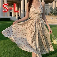 floral printed halter neck v neck backless long dress women 2021 sexy temperament off shoulder party evening bodycon full dress