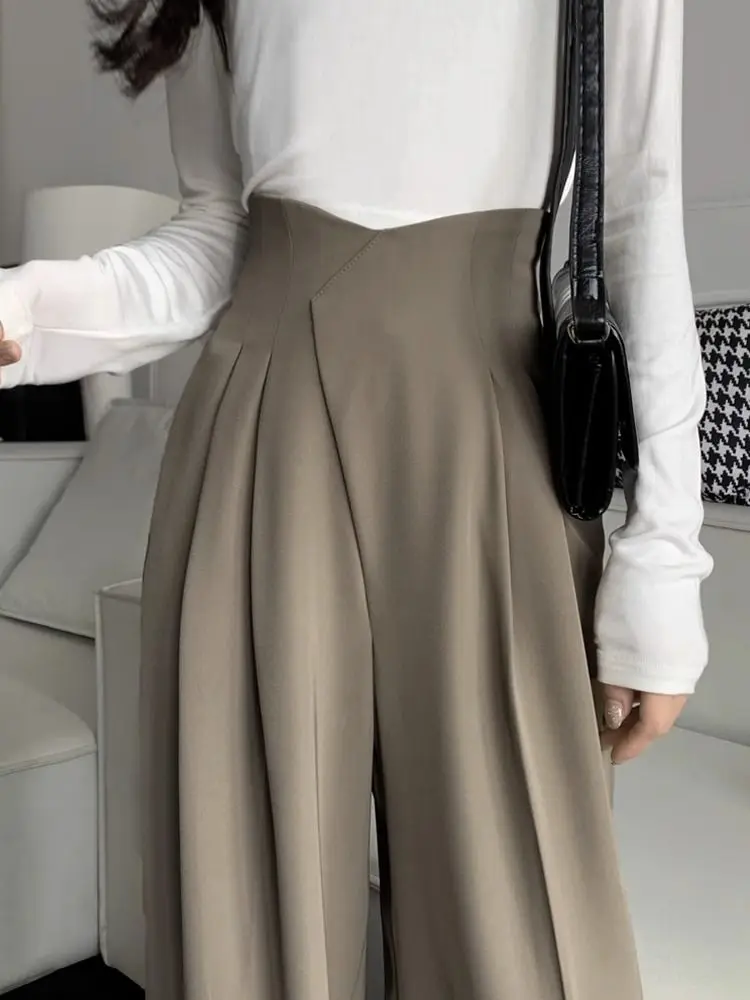 Дизайнерские Костюмные брюки с высокой талией женские свободные повседневные на