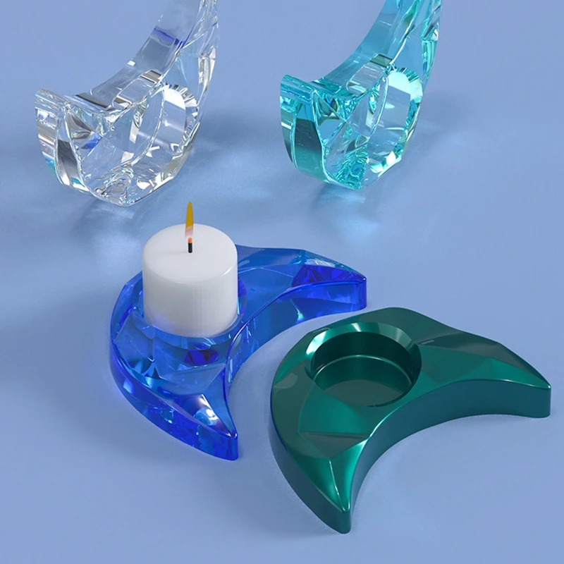 

N1HE DIY Silicone Mold Candle Holder Mould Handmade Moon-shaped Candlestick Mold for Tea Wax Cup for Blessing Ceremony
