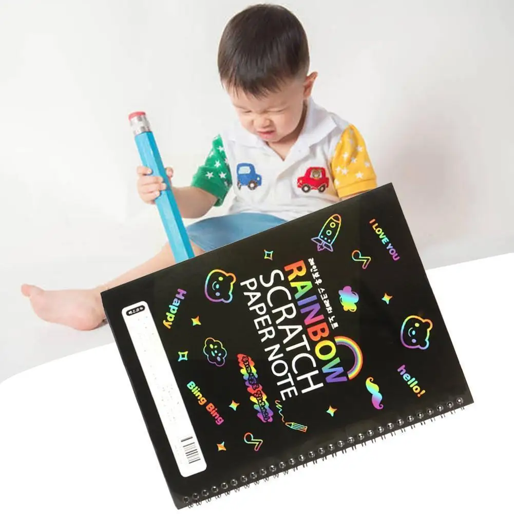 

Блокнот из радужной бумаги с царапинами для детей, «сделай сам», рисование, граффити, волшебная книга для игрушек, цветная живопись, дневник,...