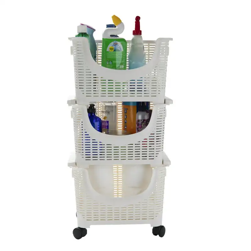 

Stackable Rolling Bins, Plastic, White