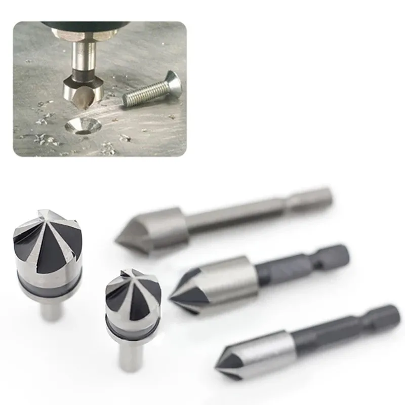 

5Pcs HSS Countersink Drill Bit 5 Flute 82 Degree Point Angle Deburring Chamfer Cutter For Wood MetalWorking
