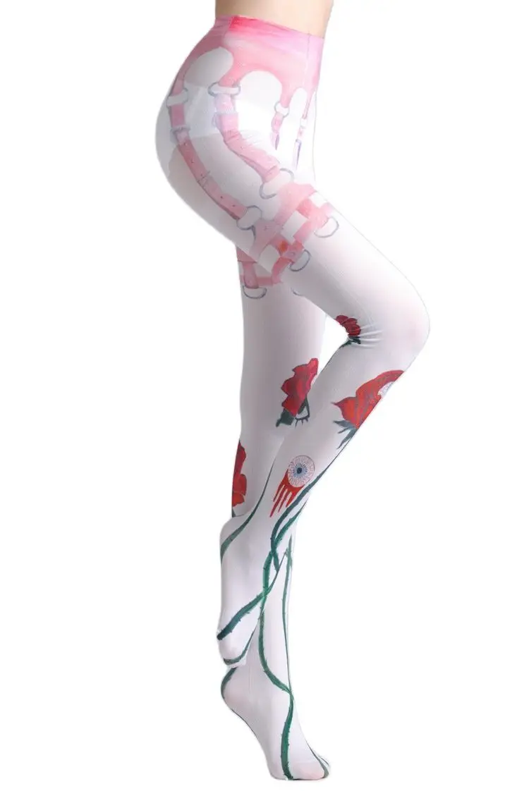 Tights Women with Eyeball Rose Hounds Tooth Print Lolita Pantyhose Leggings For Girls Love Female Lingerie Stockings Underwear
