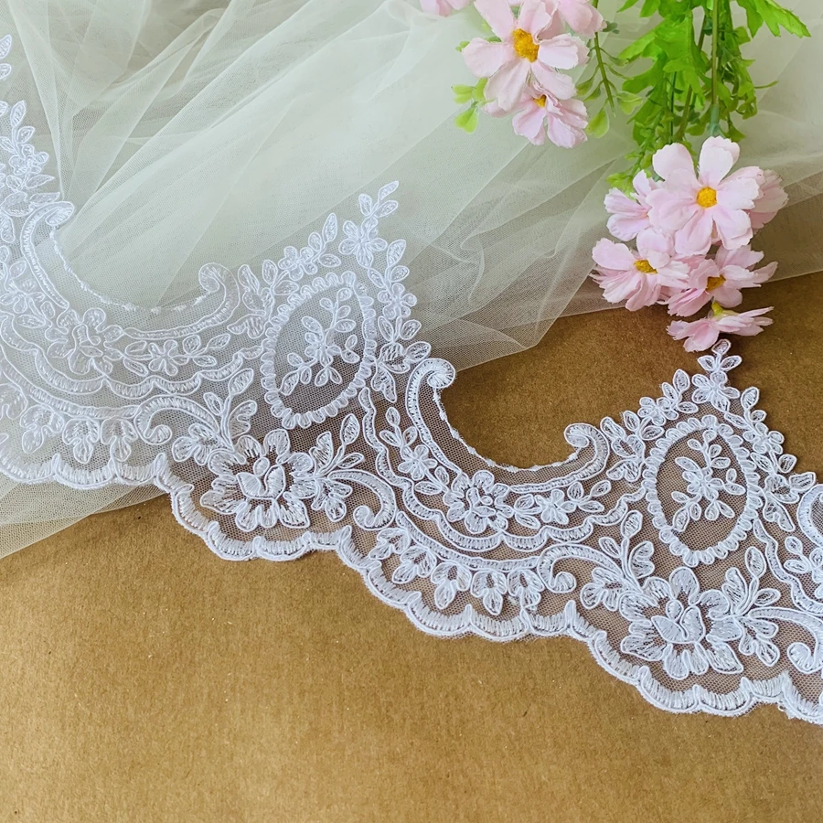 

Ширина 17 см, чистый белый цвет, вышивка, кружевная отделка, свадебная вуаль, свадебное платье, кружевная отделка, 9 ярдов