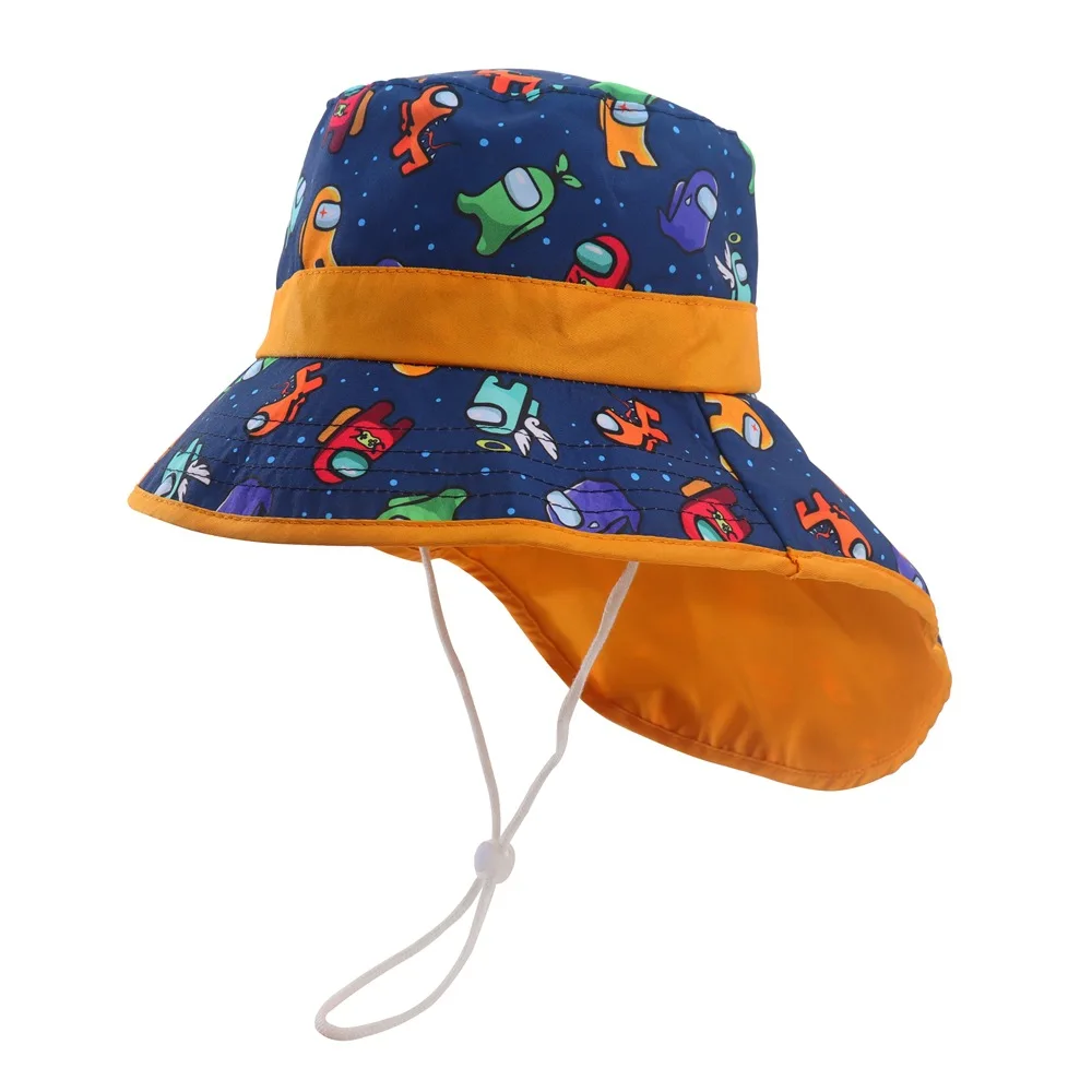 

Summer Children Printed Cartoon Shawl Cap Kids Beach Hat Neck Protective Baby Hats For Boys Girls