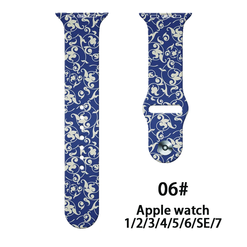 

For Apple Watch Band SE 6 7 4 5 3 Watch Band 41MM 45MM 44MM 40MM C Celadon Printed Strap Silicone Strap 42MM 38MM for iWatch