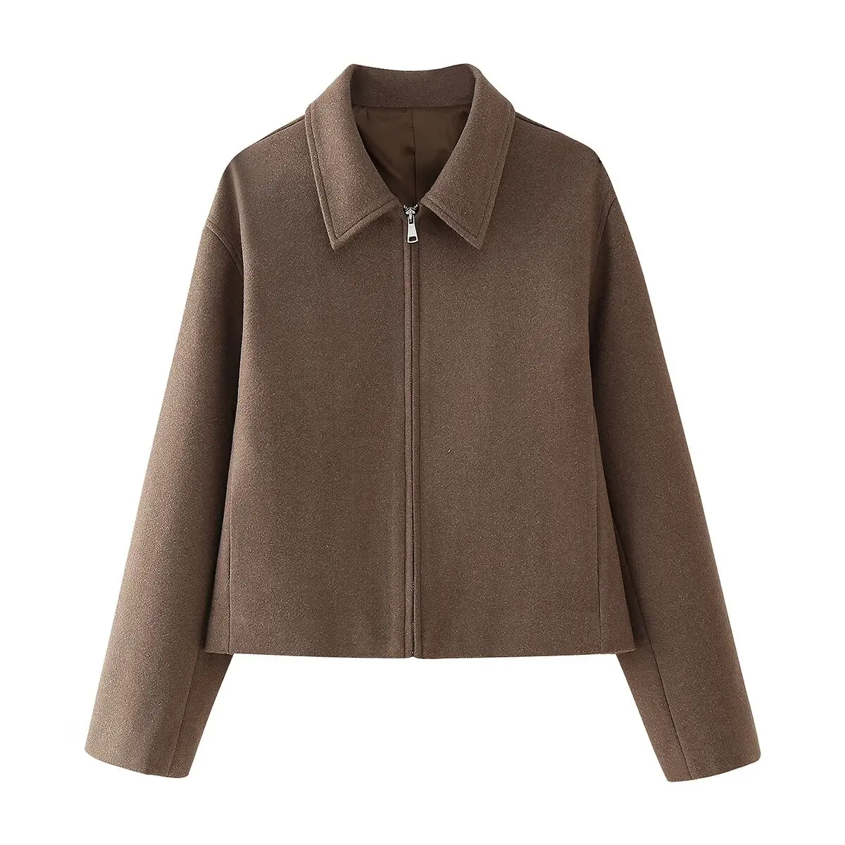 Женская осенняя куртка на молнии с длинными рукавами и отложным воротником