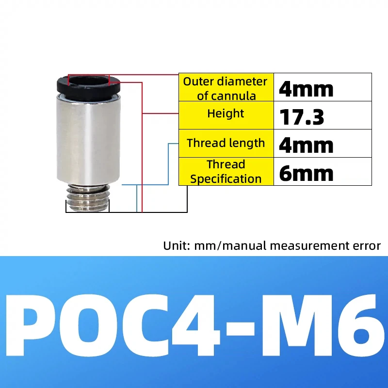 

BWKJ Мини пневматические фитинги POC3/4/5/6mm-M3/M5/M6