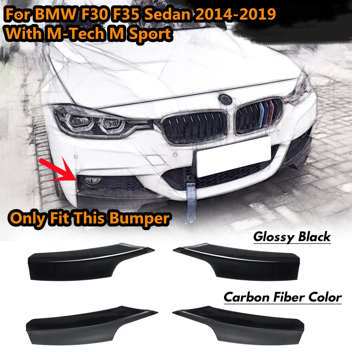 

New Front Bumper Splitter Trim For BMW F30 F31 F35 320i 328i 330i 335i 340i 316d M Sport 2012-2019 Fog Light Lamp Cover Canards