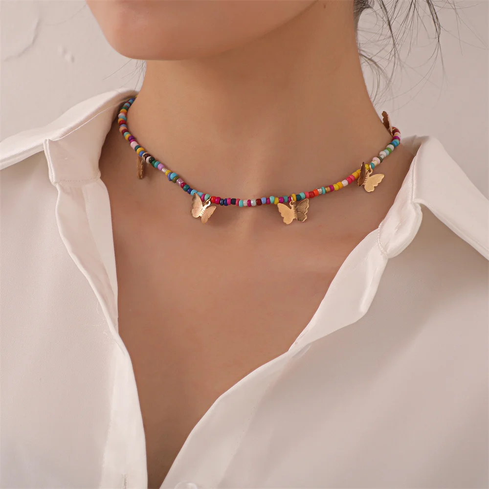 

Boho Handmade Diy Rice Bead Necklace Letter Lucky Love Girl Choker Clavicular Chain Colorful Female Beach Collier Femme Jewelry