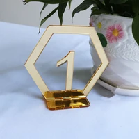 hexagon table number signs for wedding party decor silver gold acrylic number birthday geometrictable seat card roman numerals