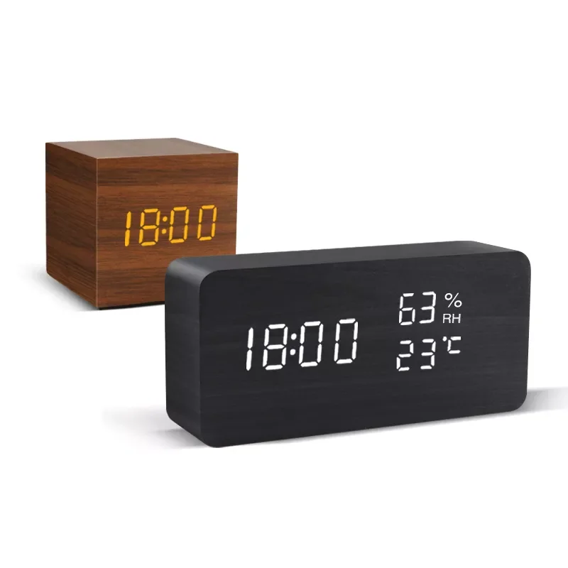

Alarm Clock LED Wooden Watch Table Voice Control Digital Wood Despertador USB/AAA Powered Electronic Desktop Clocks