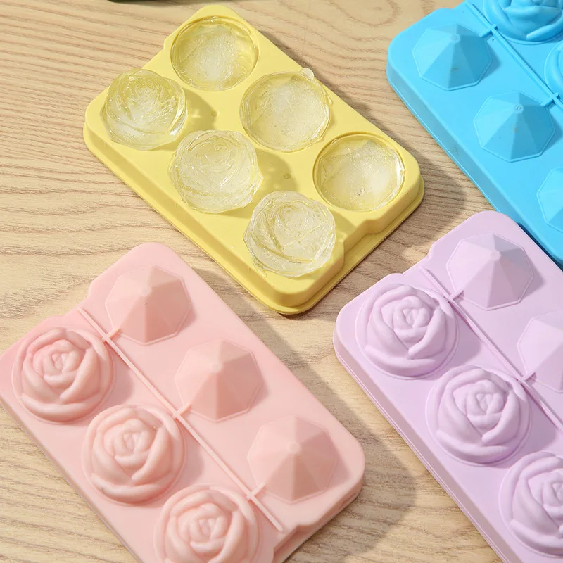 

1Pcs 6 Grids Silicone Ice Cube Form Rose Shape Icecream Mold Cocktail Mould Bar Tools Freezer Cream Ball Maker Reusable Whiskey