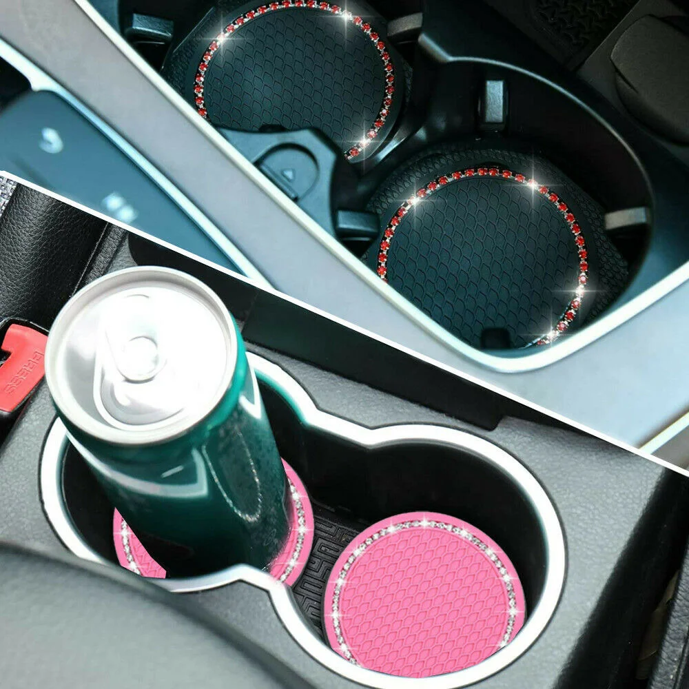 

2Pcs Car Coasters Cup Holders Rhinestone Accessories Cup Holder Car Mats Universal Anti-slip Pad Universal Interior Parts