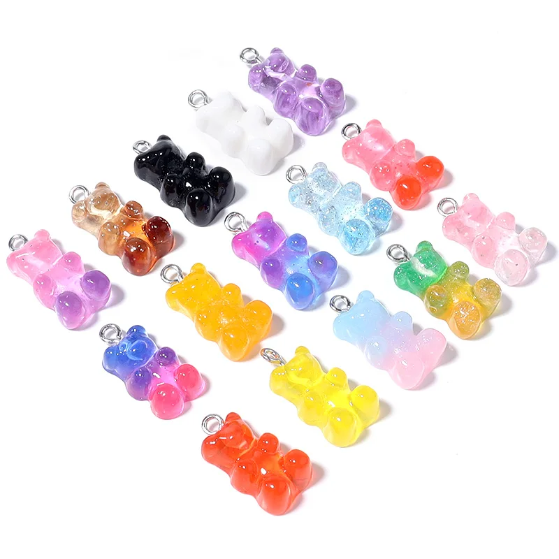 

10Pcs/Lot Multi-color Resin Pendant Cute Glitter Bear Candy Charms For DIY Jewelry Making Earrings Pendant Necklaces Accessories