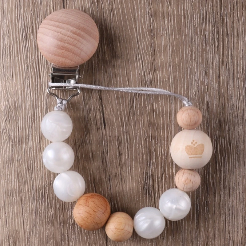 

Baby Pacifier Clips Newborn Silicone Teething Beads Holder for Boy Girls Nipple Clip Chain Wooden Pendent Teething Toy QX2D