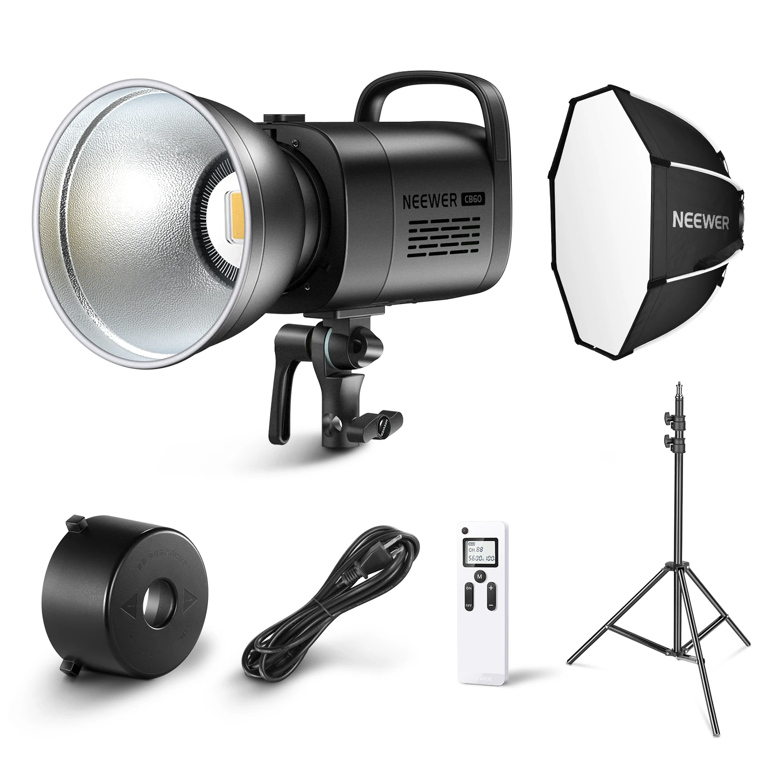 

Neewer CB60 60W LED Video Light,5600K Led Continuous Light Kit With Bowens Mount,2.4G Wireless Remote,Softbox,Stand,6500 Lux@1m